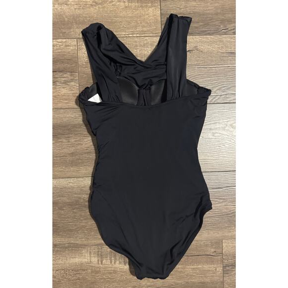 Garnet Hill Ruched Front Black One Piece Swimsuit Size 6 - Picture 3 of 6